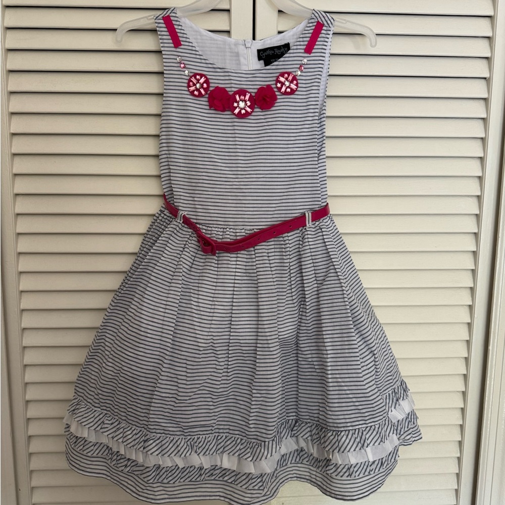 Cynthia Rowley Navy and White Striped Dress with Pink Accents